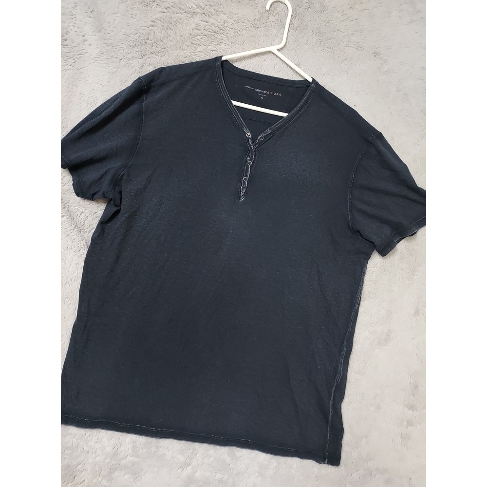 John Varvatos Shirt Mens XL Henley Short Sleeve Lightweight Navy Blue Casual